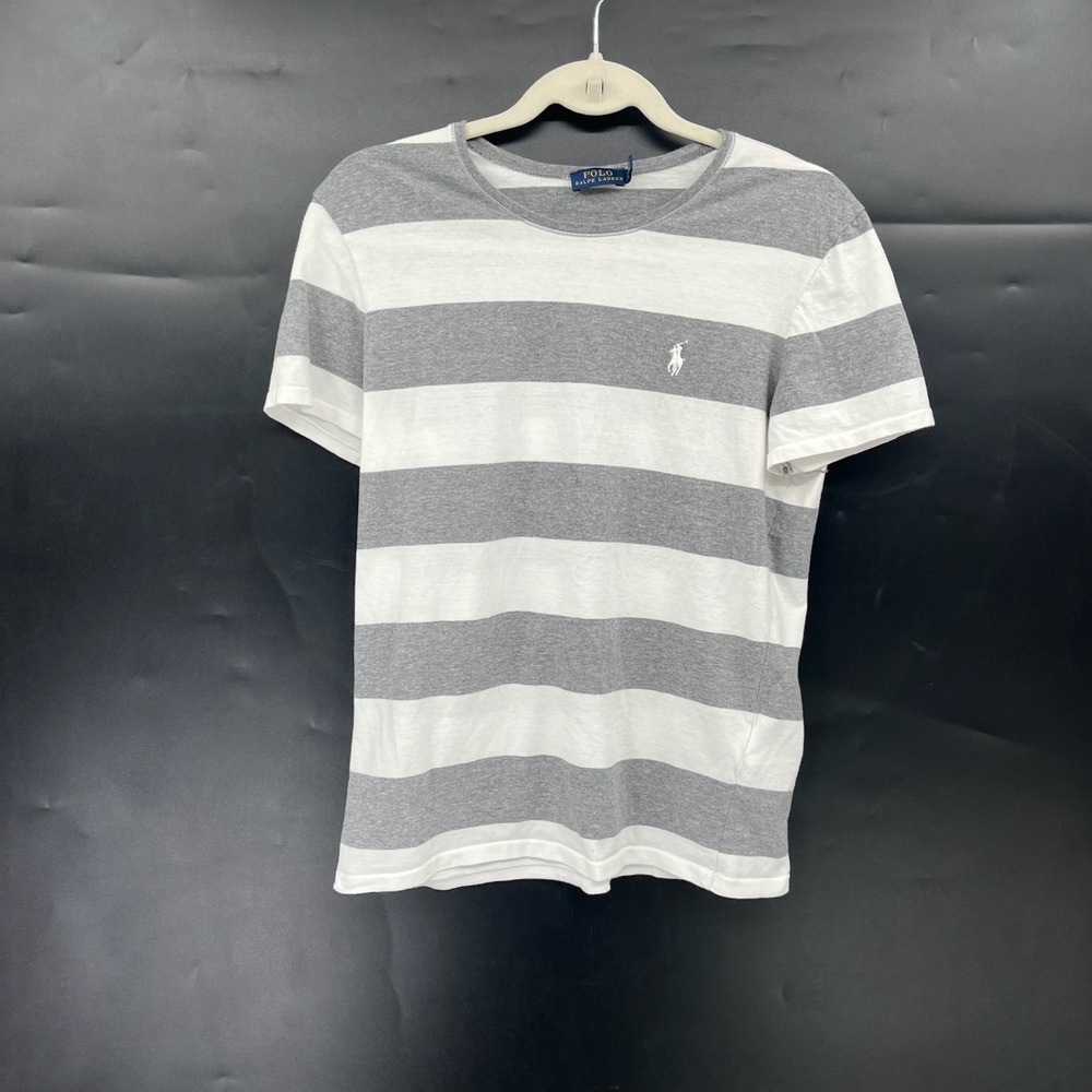 Ralph lauren Polo y2k Gray & white chunky rugby style striped tee shirt top L